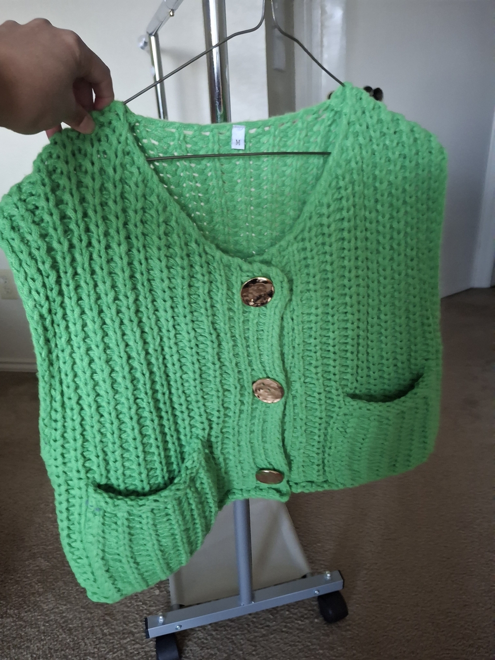 Bright Green Chunky Knit Women's Button Vest